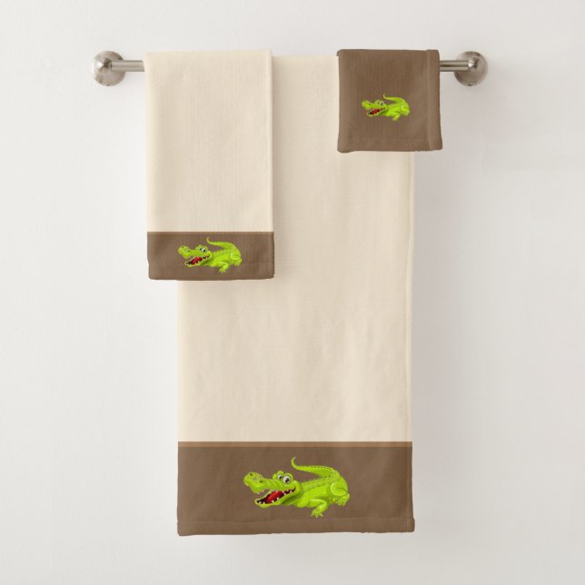 Conjunto De Toalhas Belíssimo Crocodilo em Bege e Marrom (Insitu)