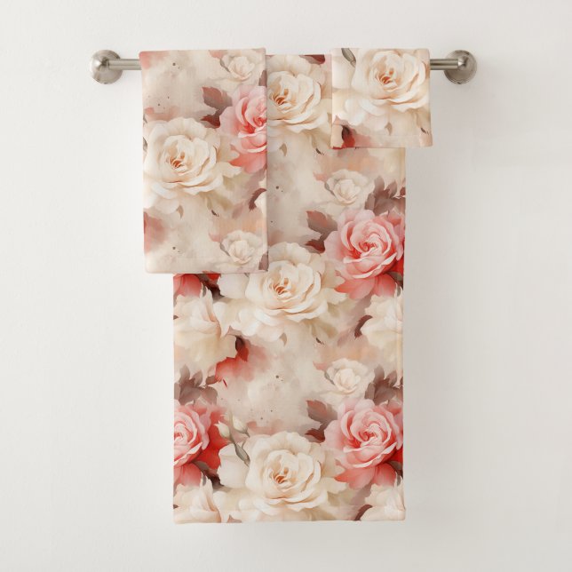 Conjunto De Toalhas Belíssimo Floral Rosa Bege Rosa (Insitu)