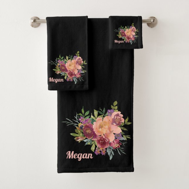 Conjunto De Toalhas Belo Buquê Floral Rústico Preto Macio (Insitu)