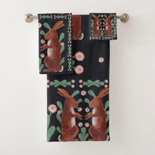 Conjunto De Toalhas Belo Coelho Ocupa Jardim Vintage Negro