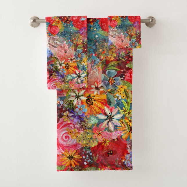Conjunto De Toalhas Belo e brilhante padrão Abstrato floral colorido (Insitu)