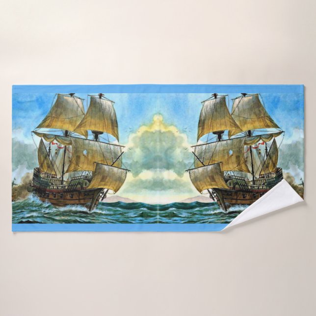Conjunto De Toalhas belo impressão de navio com quatro mastros (Toalha de Banho)