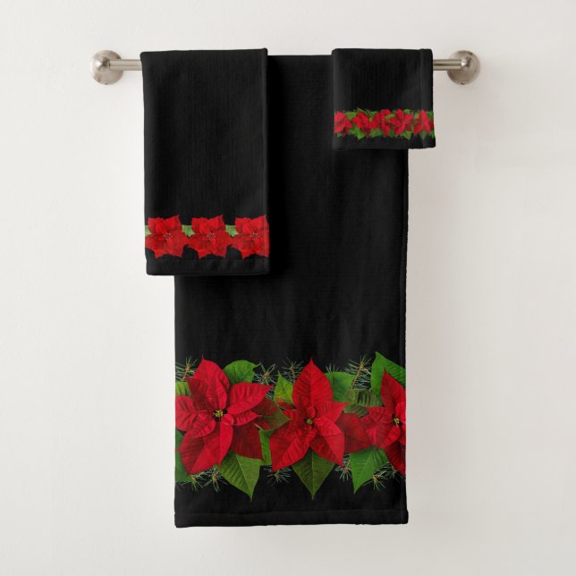 Conjunto De Toalhas Belo Natal Elegante Poinsettia Vermelha e Preto (Insitu)