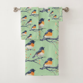 Conjunto De Toalhas Belo Padrão de Pássaros em Azul Claro