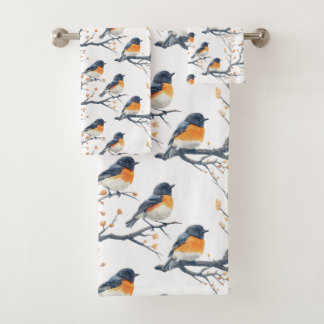 Conjunto De Toalhas Belo Padrão de Pássaros em Branco