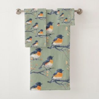 Conjunto De Toalhas Belo Padrão de Pássaros em Verde Sage
