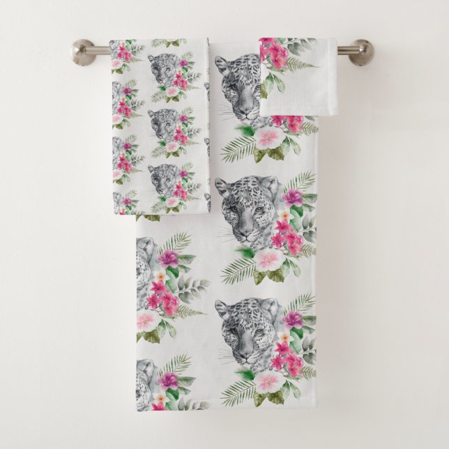 Conjunto De Toalhas Belo padrão de retrato da cabeça-leopardo (Insitu)