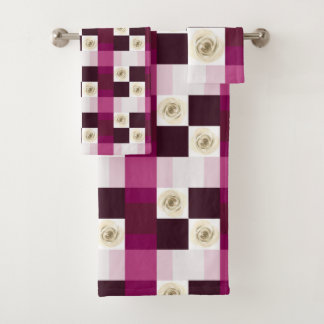 Conjunto De Toalhas Belo Padrão Floral Rosa Romântico