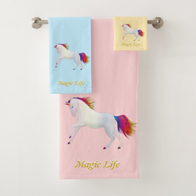 Conjunto De Toalhas Belo unicórnio e caligrafia nas cores pastosas (Insitu)