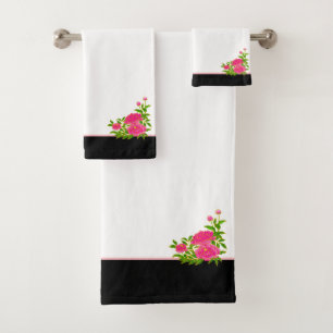 Conjunto De Toalhas Belos Flores de Península Rosa em Preto e Branco