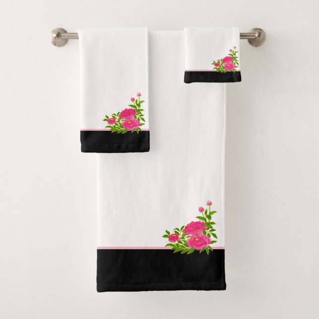 Conjunto De Toalhas Belos Flores de Península Rosa em Preto e Branco (Insitu)