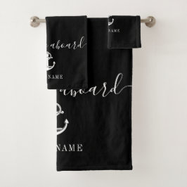 Conjunto De Toalhas Bem-vindo a bordo âncora nome do barco preto e bra
