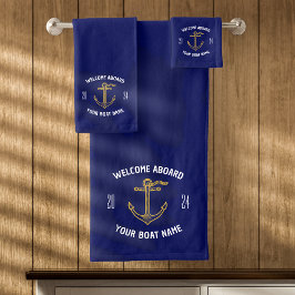 Conjunto De Toalhas Bem-vindo a bordo Nome do barco Azul Naval & Doura