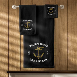 Conjunto De Toalhas Bem-vindo a bordo nome do barco personalizado pret