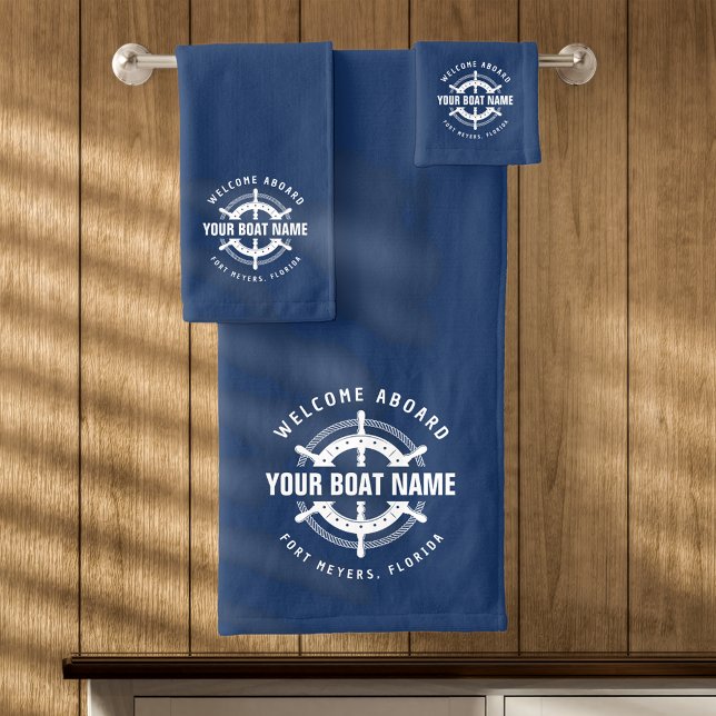 Conjunto De Toalhas Bem-vindo a bordo Nome Náutico do Barco Marinho Az (Criador carregado)