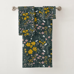 Conjunto De Toalhas Besouros Florais de Mostarda e Abelhas Flores Boêm