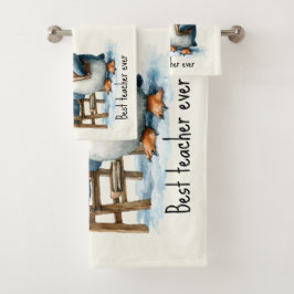 Conjunto De Toalhas Best Teacher Ever Winter Penguin Design