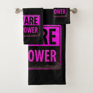 Conjunto De Toalhas BEWARE o poder da menina - sinal preto cor-de-rosa