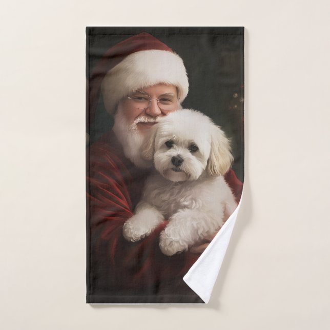 Conjunto De Toalhas Bichon Frise com Papai Noel Natal Festivo (Toalha de mão)