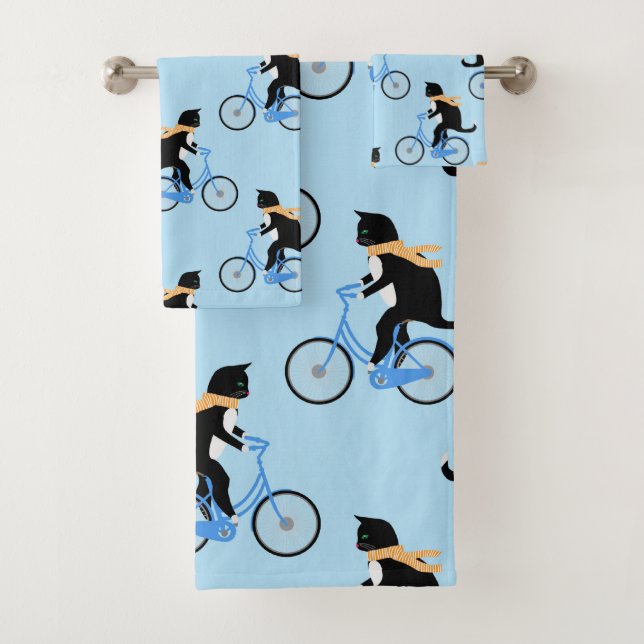 Conjunto De Toalhas Bicicleta de Gato Funny Personalizada Azul (Insitu)