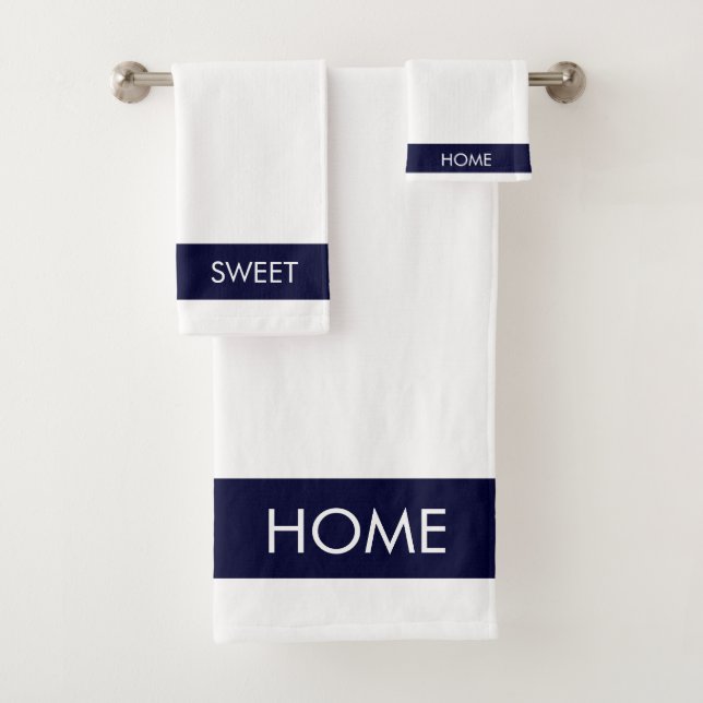 Conjunto De Toalhas Bicycle Casa Doce Lar em Azul Marinho e Branco (Insitu)