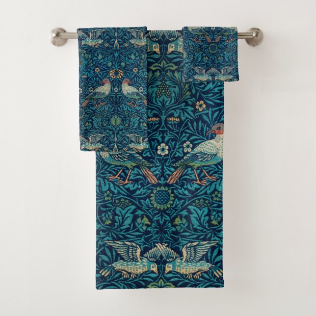Conjunto De Toalhas "Birds", por William Morris Blue Pattern (Insitu)