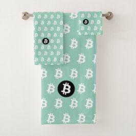 Conjunto De Toalhas Bitcoin Azul Teal Claro