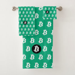 Conjunto De Toalhas Bitcoin Verde-Azul
