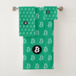 Conjunto De Toalhas Bitcoin Verde-Azul (Estilo 2)