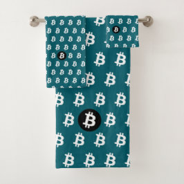 Conjunto De Toalhas Bitcoin Verde Escuro