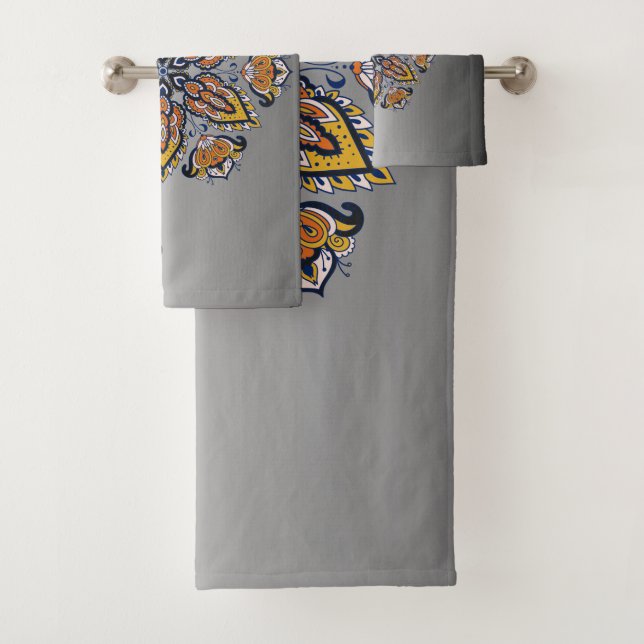 Conjunto De Toalhas Black and Gold Mandala Floral Art (Insitu)