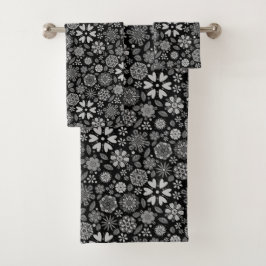 Conjunto De Toalhas Black And Gray Retro Floral Art Seamless Pattern