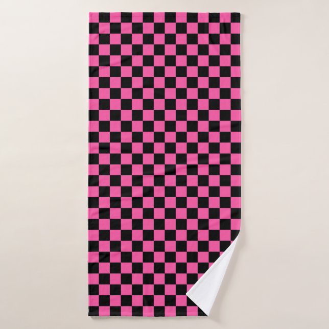 Conjunto De Toalhas Black and pink checkerboard pattern (Toalha de Banho)