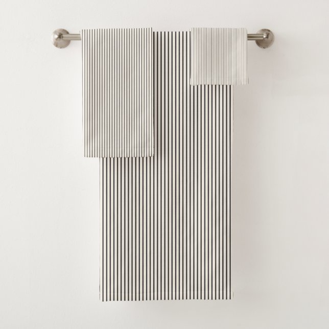 Conjunto De Toalhas Black and White Ivory Stripes Pattern Retro  (Insitu)
