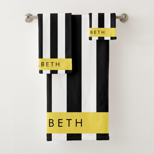 Conjunto De Toalhas Black and White Stripes, Stripes, Linhas, Seu Nome (Insitu)