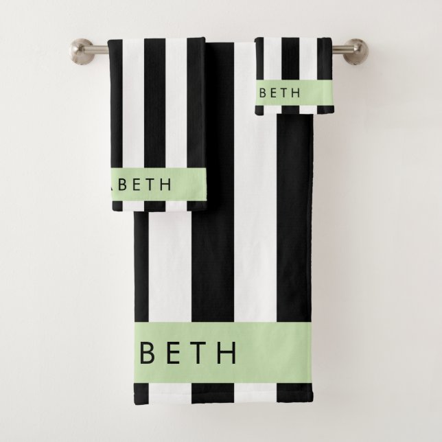Conjunto De Toalhas Black and White Stripes, Stripes, Linhas, Seu Nome (Insitu)