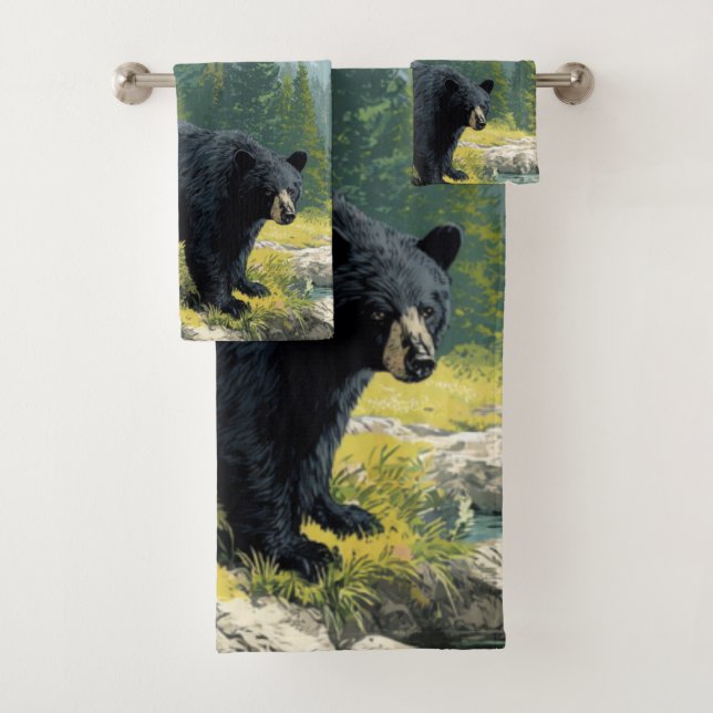 Conjunto De Toalhas Black Bear Nature Towel Set Personalize It  (Insitu)