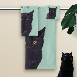 Conjunto De Toalhas Black Cat Art Personalizado Pet Name Bath Totoset