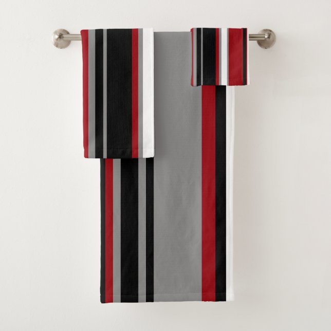 Conjunto De Toalhas Black, Cinza Red e White Stripes (Insitu)