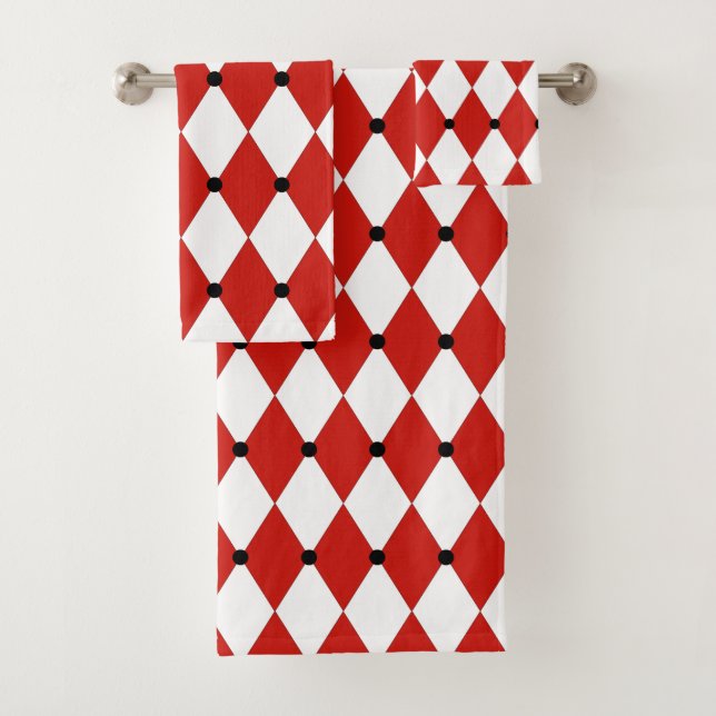 Conjunto De Toalhas Black Dot Red and White Harlequin (Insitu)