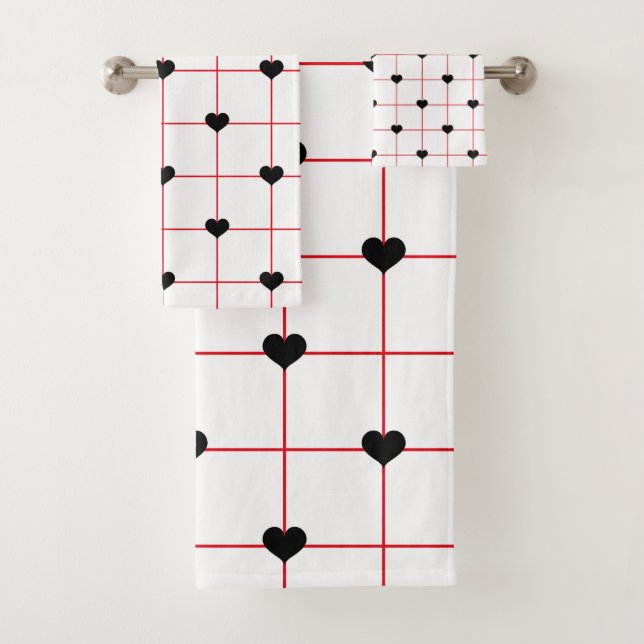 Conjunto De Toalhas Black Heart Grid with Red Linework (Insitu)