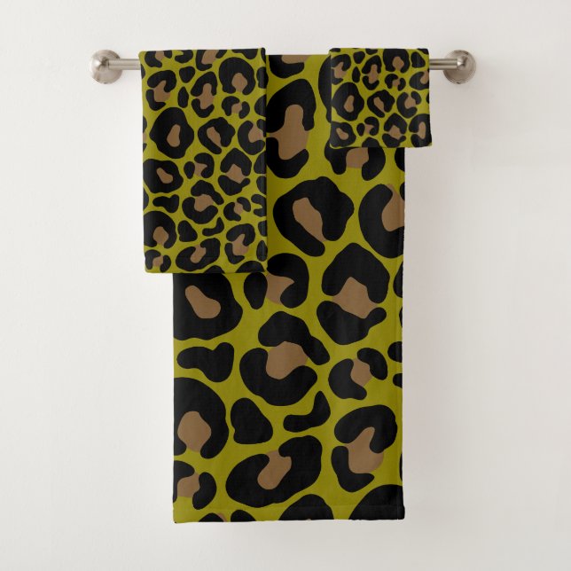 Conjunto De Toalhas black &olive green Animal print leopard  (Insitu)