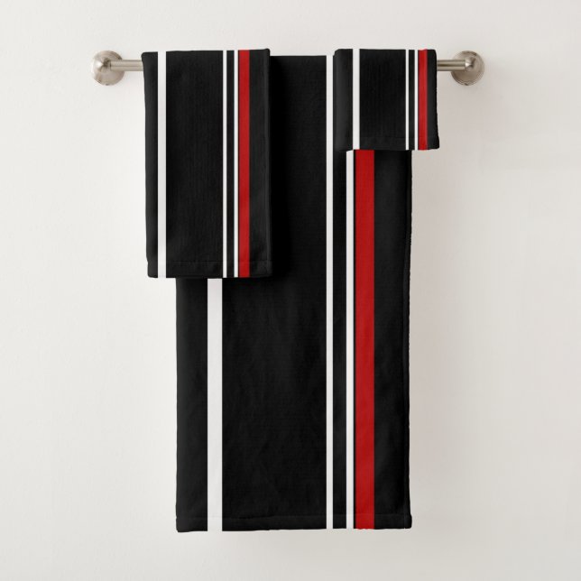 Conjunto De Toalhas Black Red and White Stripes (Insitu)
