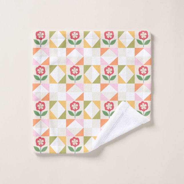 Conjunto De Toalhas Bloco de colcha de flor vermelha pequena (Pano de lavar)