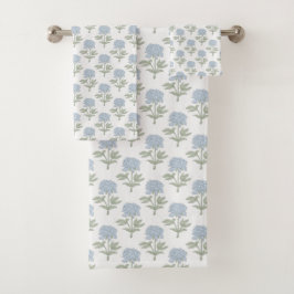 Conjunto De Toalhas Bloco de Impressão Floral Peônia Branco Azul Verde