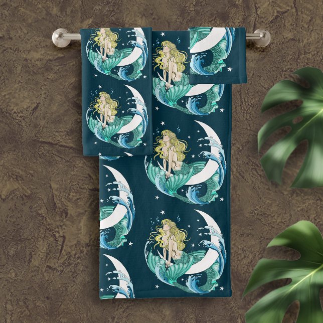 Conjunto De Toalhas Blona Mermaid Moon Fantasy Art Deco (Criador carregado)