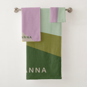 Conjunto De Toalhas Bloqueio de Cores Geométricas Verde Lilac Persona
