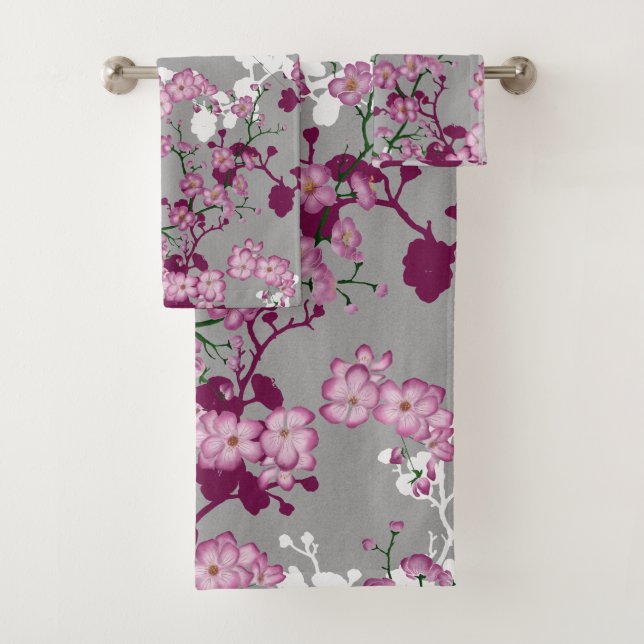 Conjunto De Toalhas Blossomas de Cereja Branca Elegante (Insitu)