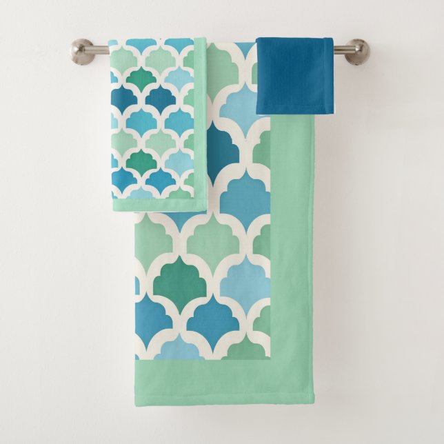 Conjunto De Toalhas Blue and Green Art Deco Towel Set (Insitu)