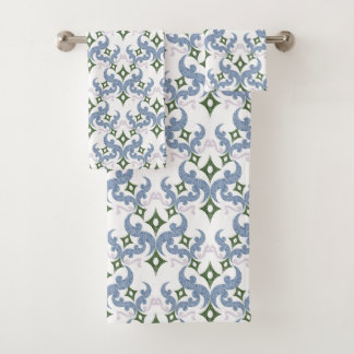 Conjunto De Toalhas blue and green damask ornament pointillism